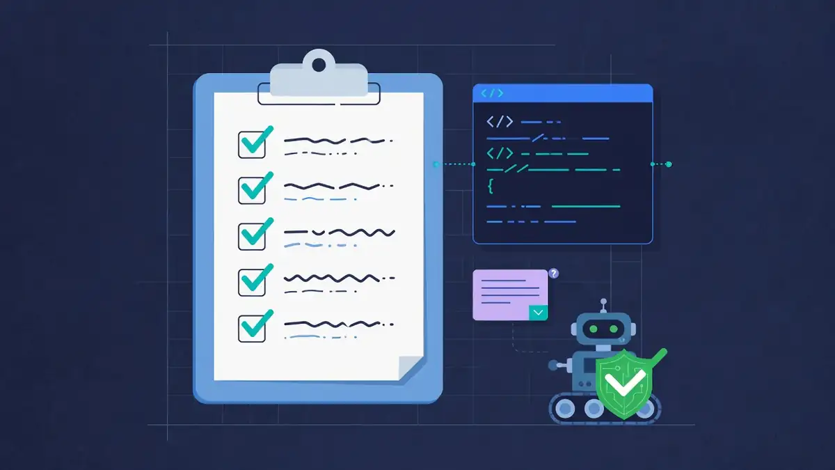 QA checklist card beside schema markup panel and crawler access check