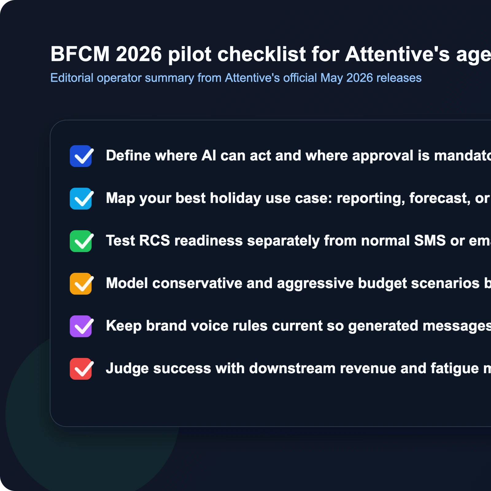 Operator checklist for deciding how to pilot Attentive's agentic omnichannel roadmap before BFCM 2026.