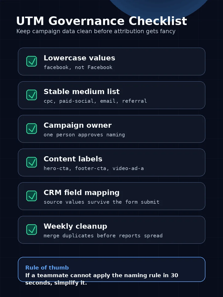 UTM governance checklist for small business campaigns
